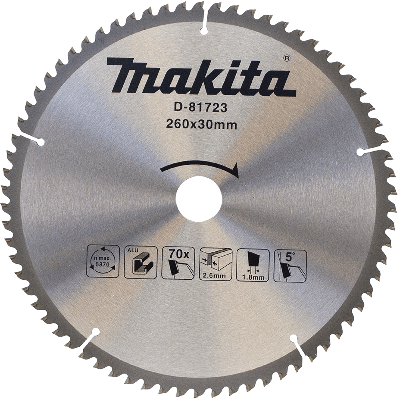 Makita Accessoires Afkortzaagblad Aluminium | Standaard 260x30x2,8 70T 5g - D-81723 Makita Accessoires Afkortzaagblad Aluminium | Standaard 260x30x2,8 70T 5g - D-81723