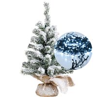 Mini kerstboom besneeuwd 45 cm - met kerstverlichting helder wit 300 cm - 40 leds - thumbnail