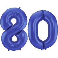 Grote folie ballonnen cijfer 80 in het blauw 86 cm