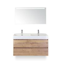 Maxx XL Badmeubelset 120 cm - Natuur Eiken - Wastafel Kube Dubbel 2 kraangaten - met Sence Spiegel