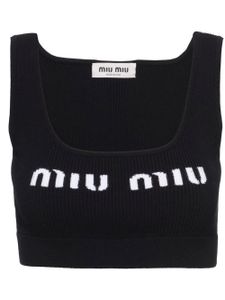 Miu Miu débardeur crop à logo intarsia - Noir