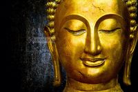 Karo-art Schilderij - Gouden Boeddha , Goudlook zwart , 3 maten , Wanddecoratie - thumbnail