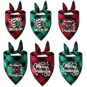 huisdier kerst speeksel handdoek, letter grafische geruite hondensjaal, dierbenodigdheden voor vakantiefeest kerstcadeau Lightinthebox
