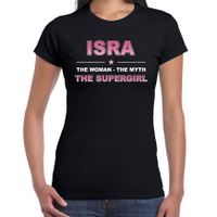 Naam cadeau t-shirt / shirt Isra - the supergirl zwart voor dames 2XL  - - thumbnail