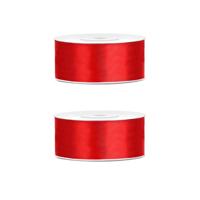 Sierlint satijn - 2x - Rood - 2.5 cm/25 mm x 25 meter - Cadeaulint satijnlint/sierlinten - Hobby