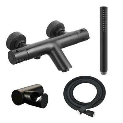 Adema Sparkle 2.0 thermostatische bad-/douchekraan - staafhanddouche en houder - incl. doucheslang - mat zwart SW696251 / SW706210 / SW720565 / SW496811