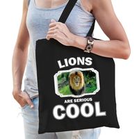 Katoenen tasje lions are serious cool zwart - leeuwen/ leeuw cadeau tas   - - thumbnail