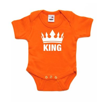 Oranje koningsdag romperje King met kroon baby Oranje koningsdag romperje King met kroon baby