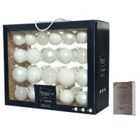 Kerstversiering glazen kerstballen mix pakket 5-6-7 cm wit 42x stuks met haakjes