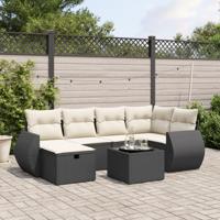 7-delige Loungeset met kussens poly rattan zwart