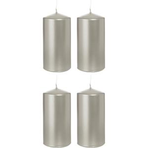 Cilinderkaars/stompkaars - 4x - zilver - 6 x 12 cm - 40 branduren