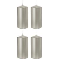 Cilinderkaars/stompkaars - 4x - zilver - 6 x 12 cm - 40 branduren