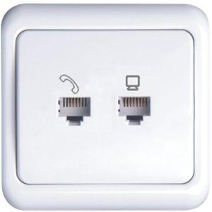 UTP RJ45 Stopcontact - Wandcontactdoos - Aigi Cuka - Inbouw - 1-voudig UTP CAT5E - 1-voudig Telefoon - Incl. Afdekraam - Wit