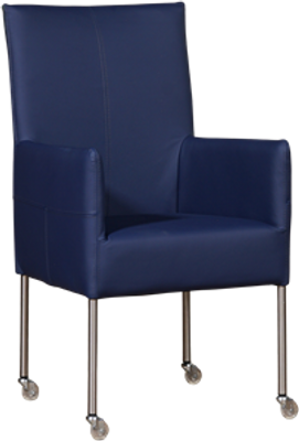 Blauwe leren moderne eetkamerstoel Spark - poot rond rvs met wiel - Toledo Leer Kobalt (blauw leer)