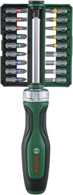 Bosch Groen Ratchet screwdriver 18 bits (Ratel/bitschroevendraaier, 18x bit (PH1, PH2, PH3, PZ1, PZ2, PZ3, SL4, SL5, SL6, TX10, TX15, TX20, TX25,