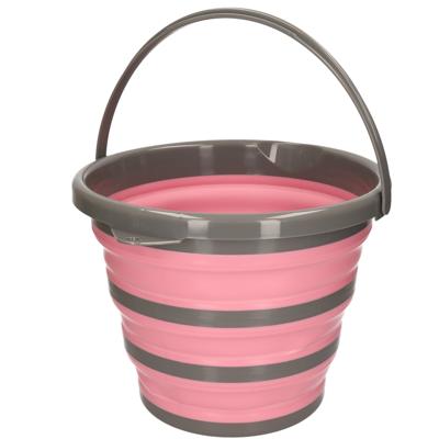 Opvouwbare emmer roze/grijs - 10 liter - Camping emmer - kunststof