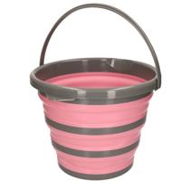 Opvouwbare emmer roze/grijs - 10 liter - Camping emmer - kunststof