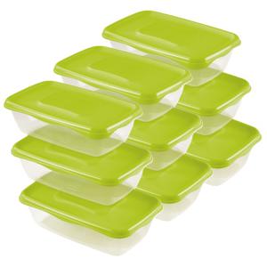 Vershoudbakjes Hega - set van 9x stuks - 0.9 liter - transparant/groen - L20 x B12 x H8 cm