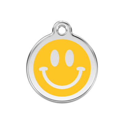 Smiley Face Yellow roestvrijstalen hondenpenning medium/gemiddeld dia. 3 cm - Reddingo