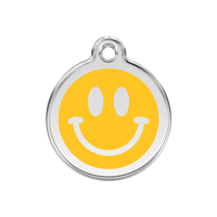 Smiley Face Yellow roestvrijstalen hondenpenning medium/gemiddeld dia. 3 cm - Reddingo