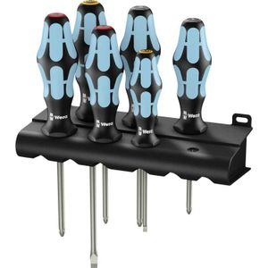 Wera 3334/3350/3355/6 Schroevendraaier-set, RVS + houder, 6-delig schroevendraaier