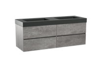 Storke Edge zwevend badmeubel 150 x 52 cm beton donkergrijs met Scuro High dubbele wastafel in mat kwarts
