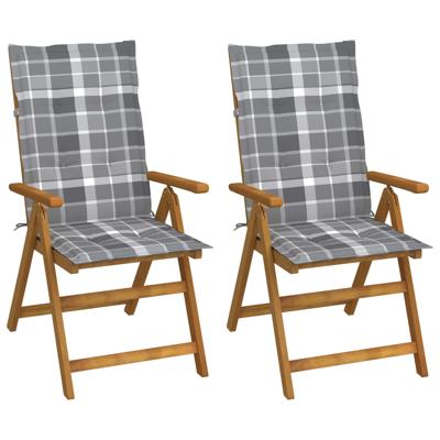 Tuinstoelen 2 st verstelbaar met kussens massief acaciahout