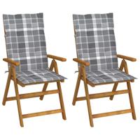 Tuinstoelen 2 st verstelbaar met kussens massief acaciahout