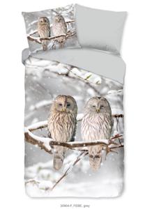 Good Morning Dekbedovertrek "uilen in winterlandschap" - Grijs - (140x200/220 cm) - Katoen Flanel