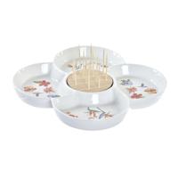 Snackdienblad DKD Home Decor Multicolour Natuurlijk Bamboe Keramiek Tropisch 22 x 22 x 7 cm