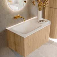 Mondiaz KURVE 85 cm Onderkast Greeploos 1 Lade Met Deuren Oak, Wastafel Solid Surface Links Talc 0 Kraangaten Zonder Spiegel (KRVCLO85R1L1D0KL-Oak/Tal)