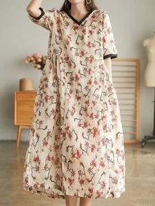 Floral V Neck Casual Dress With No