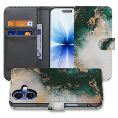 Bookcase iPhone 17 Marmer Groen PU Leer 3 Pasjes Bookcase iPhone 17 Marmer Groen PU Leer 3 Pasjes