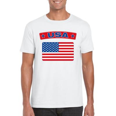 T-shirt met USA/ Amerikaanse vlag - wit - heren - supporters - verkleedkleding