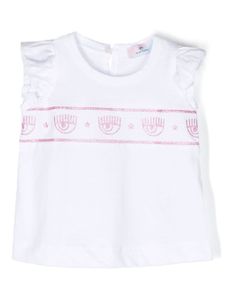 Chiara Ferragni Kids t-shirt volanté à imprimé Eyelike - Blanc