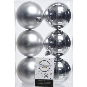 Decoris Kerstballen - x6 stuks - zilver - kunststof mat/glans - 8 cm