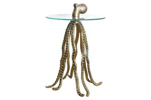 Ronde bijzettafel WILDLIFE OCTOPUS 70cm messing goud metalen glazen sculptuur handgemaakt - 43498