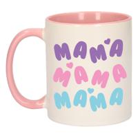 Cadeau koffie/thee mok voor mama - roze - hartjes - keramiek - Moederdag