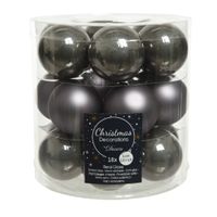 18x stuks kleine glazen kerstballen antraciet (warm grey) 4 cm mat/glans   -