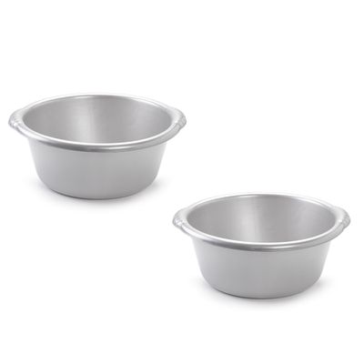 2x stuks ronde afwasteil/afwasbak zilver 15 liter