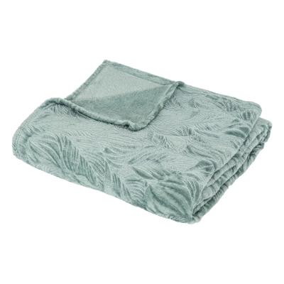 Atmosphera Plaid/bankdeken/bedsprei Leafes - ijsblauw - 180 x 230 cm - 2 persoons