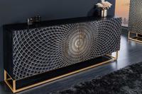 Design dressoir ILLUSION 180cm zwart mangohout massief hout goud ijzer metalen frame - 44320