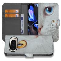 Portemonnee Hoesje Google Pixel 10 Pro XL Witte Kat Dierenprint Cadeau