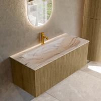 Badmeubel Mondiaz Kurve-Dlux | 110 cm | Meubelkleur Dusk | Wastafelkleur Nata | Solid surface | Wasbak midden spoelbak | 1 kraangat