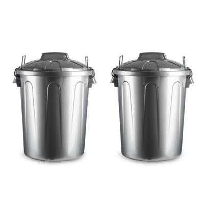 Plasticforte Afvalemmer met deksel - 2x - zilver - 21L - kunststof - 42 cm