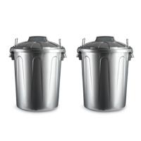 Plasticforte Afvalemmer met deksel - 2x - zilver - 21L - kunststof - 42 cm