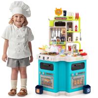Kinderkeukenset met Geluid en Licht Kinderkeuken met Fornuis Speelgoedgootsteen en 75 Accessoires-Blauw