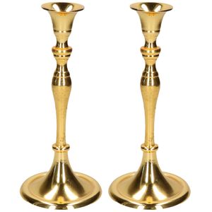 Set van 2x stuks luxe kaarsenhouder/kandelaar klassiek goud metaal 10 x 10 x 24 cm