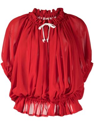 Comme Des Garçons transparent blouse froncée à nœud contrastant - Rouge