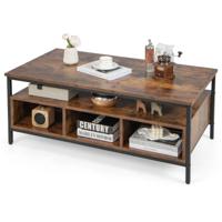 Rechthoekige Salontafel met 3 Niveaus Cocktailtafel in Industriële Stijl met Stevig Metalen Frame Theetafel met Open Schap en Vakken
